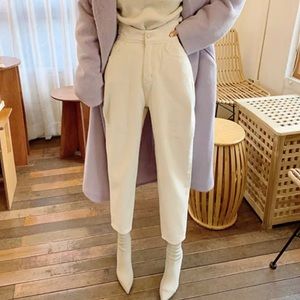 High Waisted White Denim Jeans